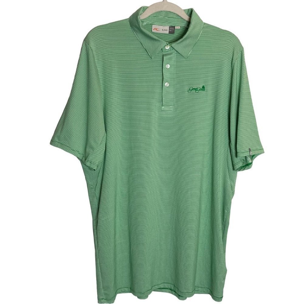 KJUS Polo Shirt Mens L‎ Performance Geometric Striped UPF 50+ Green Golf